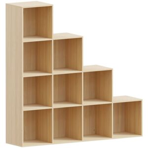 Home Discount - Durham 10 Cube Bookcase Staircase Shelf Wooden Display Storage Rack Free Standing Shelf Unit, Oak-5-White-Baskets Home Discount - Durham 10 Cube Bookcase Staircase Shelf Wooden Display Storage Rack Free Standing Shelf Unit, Oak-5-White-Baskets