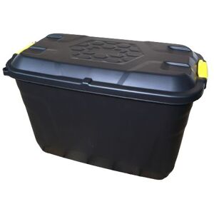 Samuel Alexander - 110L Heavy Duty Trunk on Wheels Sturdy, Lockable, Stackable and Nestable Design Storage Chest with Clips in Black Samuel Alexander - 110L Heavy Duty Trunk on Wheels Sturdy, Lockable, Stackable and Nestable Design Storage Chest with Clips in Black