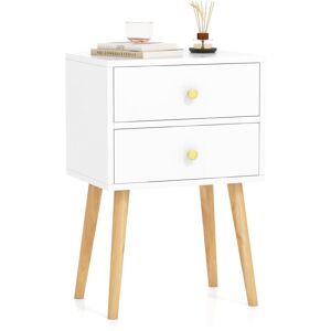 COSTWAY Nightstand 2-Drawer Bedside Table w/Storage & Solid Wood Legs-White COSTWAY Nightstand 2-Drawer Bedside Table w/Storage & Solid Wood Legs-White
