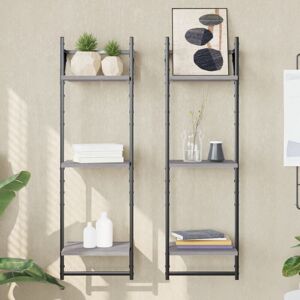 3-Tier Wall Shelves with Bars 2 pcs Grey Sonoma 30x25x100 cm Vidaxl 3-Tier Wall Shelves with Bars 2 pcs Grey Sonoma 30x25x100 cm Vidaxl
