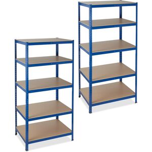 Relaxdays 2x Heavy Duty Shelf, Capacity 1325kg, 5 Tiers, Modular Rack, Garage, HWD: 180 x 90 x 60 cm, Steel & MDF, Blue Relaxdays 2x Heavy Duty Shelf, Capacity 1325kg, 5 Tiers, Modular Rack, Garage, HWD: 180 x 90 x 60 cm, Steel & MDF, Blue