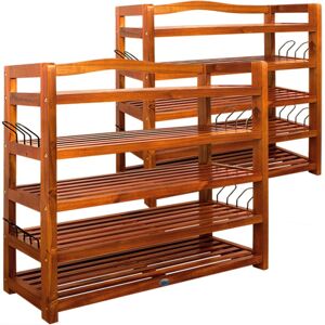 Casaria - Set of 2 Shoe Racks Up to 200kg 5 Tiers Solid Acacia Wood Rustic Design Hallway, Bathroom, Kitchen Boot Footwear Storage Cabinet Dark Brown Casaria - Set of 2 Shoe Racks Up to 200kg 5 Tiers Solid Acacia Wood Rustic Design Hallway, Bathroom, Kitchen Boot Footwear Storage Cabinet Dark Brown