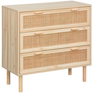 Sweeek - 3-drawer chest with cane and wooden effect, Camargue, Natural, 80x40x80 cm Sweeek - 3-drawer chest with cane and wooden effect, Camargue, Natural, 80x40x80 cm