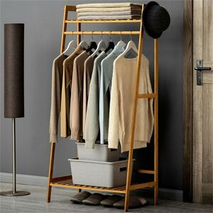 Unho - Bamboo Clothes Rail Rack Garment Stand with Top Shelf Shoe Storage Ladder Rails, Natural Wood Unho - Bamboo Clothes Rail Rack Garment Stand with Top Shelf Shoe Storage Ladder Rails, Natural Wood
