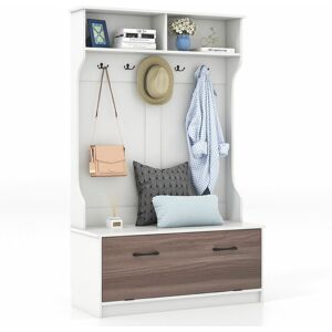 Costway - 3-in-1 Freestanding Hall Coat Rack Stand Shoe Bench with 5 Hooks and Cabinet Costway - 3-in-1 Freestanding Hall Coat Rack Stand Shoe Bench with 5 Hooks and Cabinet