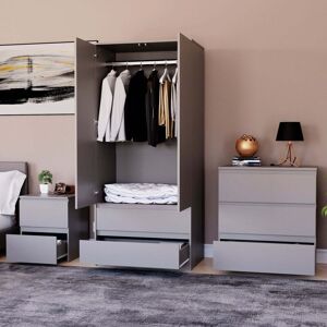 Home Discount - 3 Piece Denver Bedroom Set, 2 Drawer Large Bedside Chest, 3 Drawer Chest, 2 Door 2 Drawer Wardrobe, Grey Home Discount - 3 Piece Denver Bedroom Set, 2 Drawer Large Bedside Chest, 3 Drawer Chest, 2 Door 2 Drawer Wardrobe, Grey