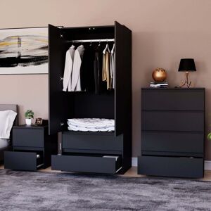 Home Discount - 3 Piece Denver Bedroom Set, 2 Drawer Large Bedside Chest, 4 Drawer Chest, 2 Door 2 Drawer Wardrobe, Black Home Discount - 3 Piece Denver Bedroom Set, 2 Drawer Large Bedside Chest, 4 Drawer Chest, 2 Door 2 Drawer Wardrobe, Black