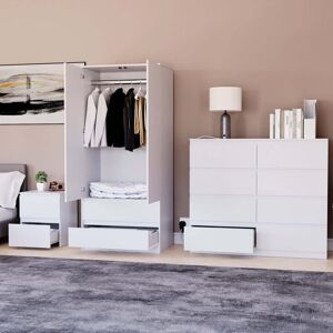 Home Discount - 3 Piece Denver Bedroom Set, 2 Drawer Large Bedside Chest, 8 Drawer Chest, 2 Door 2 Drawer Wardrobe, White Home Discount - 3 Piece Denver Bedroom Set, 2 Drawer Large Bedside Chest, 8 Drawer Chest, 2 Door 2 Drawer Wardrobe, White