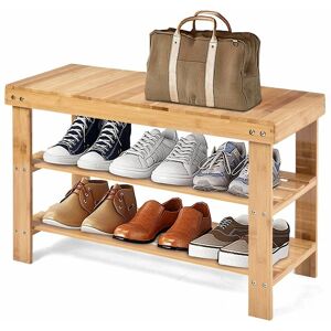 Costway - 3-Tier Bamboo Shoe Bench Shoe Rack Shelf Organizer Entryway Bench Stand Display Costway - 3-Tier Bamboo Shoe Bench Shoe Rack Shelf Organizer Entryway Bench Stand Display