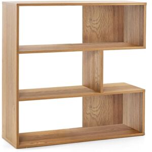 COSTWAY 3-tier Bookshelf Irregular Concave Open Back Bookcase w/3 Cubes-Natural COSTWAY 3-tier Bookshelf Irregular Concave Open Back Bookcase w/3 Cubes-Natural