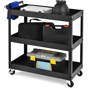 Costway - 3-Tier Tool Trolley Utility Cart Heavy Duty Service Cart w/Wheels-Black Costway - 3-Tier Tool Trolley Utility Cart Heavy Duty Service Cart w/Wheels-Black