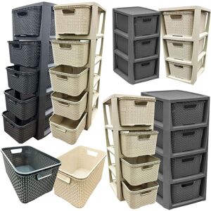 STORM TRADING GROUP 2 x 5 Grey Stylish Rattan Effect Storage Tower Commode Baskets STORM TRADING GROUP 2 x 5 Grey Stylish Rattan Effect Storage Tower Commode Baskets