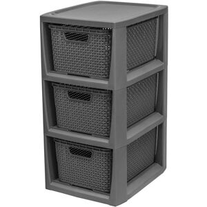 STORM TRADING GROUP 1 x 3 Grey Stylish Rattan Effect Storage Tower Commode Baskets STORM TRADING GROUP 1 x 3 Grey Stylish Rattan Effect Storage Tower Commode Baskets