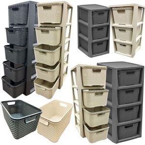 STORM TRADING GROUP 2 x 5 Cream Stylish Rattan Effect Storage Tower Commode Baskets STORM TRADING GROUP 2 x 5 Cream Stylish Rattan Effect Storage Tower Commode Baskets