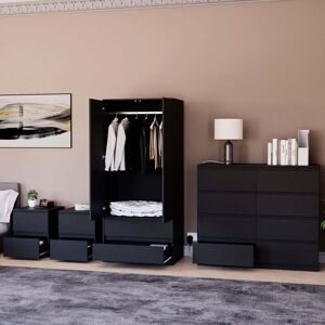 Home Discount - 4 Piece Denver Bedroom Set, 2 Drawer Large Bedside Chest x2, 8 Drawer Chest, 2 Door 2 Drawer Wardrobe, Black Home Discount - 4 Piece Denver Bedroom Set, 2 Drawer Large Bedside Chest x2, 8 Drawer Chest, 2 Door 2 Drawer Wardrobe, Black