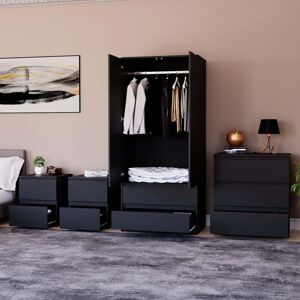 Home Discount - 4 Piece Denver Bedroom Set, 2 Drawer Large Bedside Chest x 2, 3 Drawer Chest, 2 Door 2 Drawer Wardrobe, Black Home Discount - 4 Piece Denver Bedroom Set, 2 Drawer Large Bedside Chest x 2, 3 Drawer Chest, 2 Door 2 Drawer Wardrobe, Black