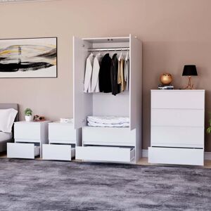 Home Discount - 4 Piece Denver Bedroom Set, 2 Drawer Large Bedside Chest x 2, 4 Drawer Chest, 2 Door 2 Drawer Wardrobe, White Home Discount - 4 Piece Denver Bedroom Set, 2 Drawer Large Bedside Chest x 2, 4 Drawer Chest, 2 Door 2 Drawer Wardrobe, White