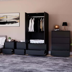 Home Discount - 4 Piece Denver Bedroom Set, 2 Drawer Large Bedside Chest x 2, 4 Drawer Chest, 2 Door 2 Drawer Wardrobe, Black Home Discount - 4 Piece Denver Bedroom Set, 2 Drawer Large Bedside Chest x 2, 4 Drawer Chest, 2 Door 2 Drawer Wardrobe, Black