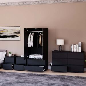 Home Discount - 4 Piece Denver Bedroom Set, 2 Drawer Large Bedside Chest x2, 6 Drawer Chest, 2 Door 2 Drawer Wardrobe, Black Home Discount - 4 Piece Denver Bedroom Set, 2 Drawer Large Bedside Chest x2, 6 Drawer Chest, 2 Door 2 Drawer Wardrobe, Black