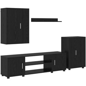 4 Piece TV Cabinet Set Wall-mounted Black oak Engineered wood vidaXL 4 Piece TV Cabinet Set Wall-mounted Black oak Engineered wood vidaXL