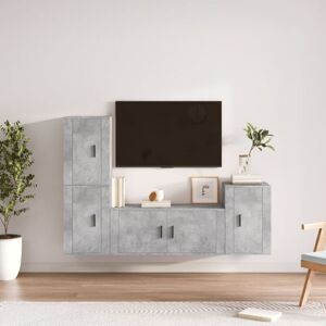 vidaXL 4 Piece Concrete Grey Wall-Mount TV Set vidaXL 4 Piece Concrete Grey Wall-Mount TV Set