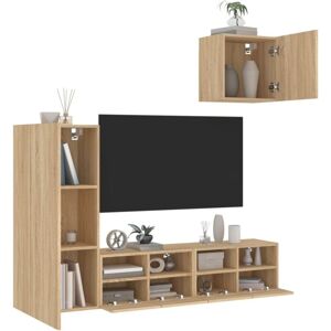 vidaXL Sonoma Oak 4-Piece TV Wall Unit - Wall-Mounted Storage vidaXL Sonoma Oak 4-Piece TV Wall Unit - Wall-Mounted Storage