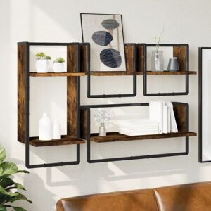 4 Piece Wall Shelf Set with Bars Smoked Oak Engineered Wood Vidaxl 4 Piece Wall Shelf Set with Bars Smoked Oak Engineered Wood Vidaxl