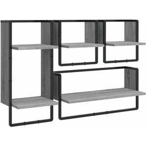 4 Piece Wall Shelf Set with Bars Grey Sonoma Engineered Wood vidaXL 4 Piece Wall Shelf Set with Bars Grey Sonoma Engineered Wood vidaXL