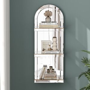 Shyfoy - 42.5in x 15in Modern Glam Arched Mirrored Wall Shelf - 3-Tier Floating Display Shelf for Living Room, Bedroom, Home Decor Accent Shyfoy - 42.5in x 15in Modern Glam Arched Mirrored Wall Shelf - 3-Tier Floating Display Shelf for Living Room, Bedroom, Home Decor Accent
