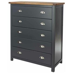 Core Products - 5 Drawer Chest - Hardwood/Softwood/MDF - 90 x 40 x 114.5 cm - Midnight Blue/Antique Oak Effect Wax Core Products - 5 Drawer Chest - Hardwood/Softwood/MDF - 90 x 40 x 114.5 cm - Midnight Blue/Antique Oak Effect Wax