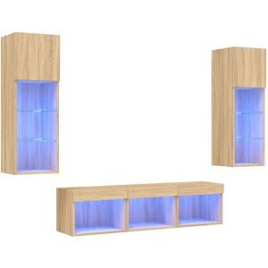 vidaXL Sonoma Oak 5-Piece TV Wall Unit with LED - TV Wall Unit vidaXL Sonoma Oak 5-Piece TV Wall Unit with LED - TV Wall Unit