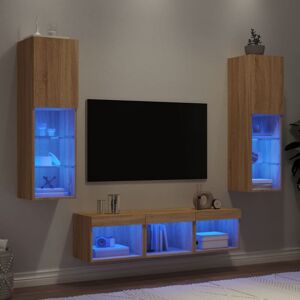 vidaXL Sonoma Oak 5-Piece Wall Units with LED - TV Wall Units vidaXL Sonoma Oak 5-Piece Wall Units with LED - TV Wall Units