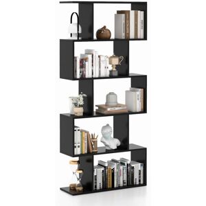 Costway - 5-Tier Bookshelf Geometric S-Shaped Bookcase Modern Display Shelf-Black Costway - 5-Tier Bookshelf Geometric S-Shaped Bookcase Modern Display Shelf-Black