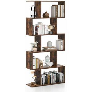 Costway - 5-tier Bookcase Anti-Toppling S-Shaped Bookshelf Wooden Storage Display Rack Costway - 5-tier Bookcase Anti-Toppling S-Shaped Bookshelf Wooden Storage Display Rack