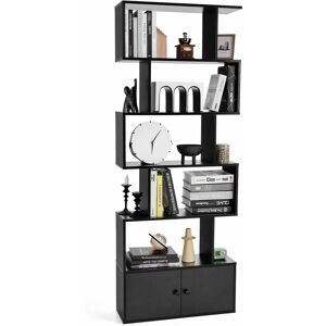 Costway - 5-tier Bookcase Industrial S-Shaped Bookshelf Storage Display Rack with Cabinet Costway - 5-tier Bookcase Industrial S-Shaped Bookshelf Storage Display Rack with Cabinet