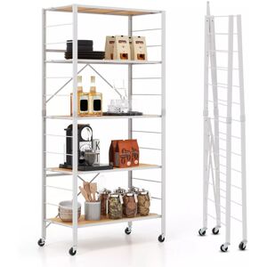 Costway - 5-Tier Foldable Shelving Unit Storage Rack Metal Shelves with Detachable Wheels Costway - 5-Tier Foldable Shelving Unit Storage Rack Metal Shelves with Detachable Wheels
