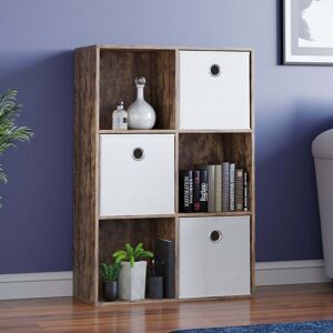 HOME DISCOUNT Durham 6 Cube Bookcase Shelf Wooden Display Storage Rack Free Standing Shelf Unit, Dark-Wood-3-White-Baskets HOME DISCOUNT Durham 6 Cube Bookcase Shelf Wooden Display Storage Rack Free Standing Shelf Unit, Dark-Wood-3-White-Baskets