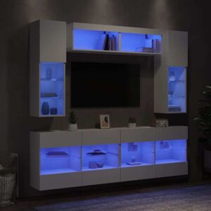 6 Piece TV Wall Cabinet Set with LED Lights White vidaXL 6 Piece TV Wall Cabinet Set with LED Lights White vidaXL