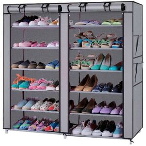 Dewdat - 6-Row 2-Line 12 Lattices Non-woven Fabric Shoe Rack Storage Organizer Gray Dewdat - 6-Row 2-Line 12 Lattices Non-woven Fabric Shoe Rack Storage Organizer Gray