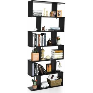 Costway - 6-tier Bookcase Industrial S-Shaped Bookshelf Wooden Storage Display Rack Costway - 6-tier Bookcase Industrial S-Shaped Bookshelf Wooden Storage Display Rack