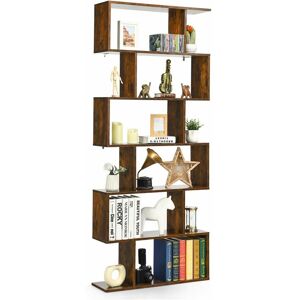 Costway - 6-tier Bookcase Industrial S-Shaped Bookshelf Wooden Storage Display Rack Costway - 6-tier Bookcase Industrial S-Shaped Bookshelf Wooden Storage Display Rack