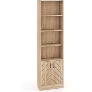 Costway - 6-Tier Bookshelf 180cm Tall Bookcase w/4 Open Cubes & Double Doors Oak Costway - 6-Tier Bookshelf 180cm Tall Bookcase w/4 Open Cubes & Double Doors Oak
