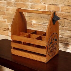 6 Wooden Bottle Holder with Metal Opener - L19 x W27 x H30 cm 6 Wooden Bottle Holder with Metal Opener - L19 x W27 x H30 cm
