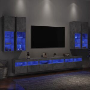 7 Piece TV Wall Cabinet Set with LED Lights Concrete Grey vidaXL 7 Piece TV Wall Cabinet Set with LED Lights Concrete Grey vidaXL