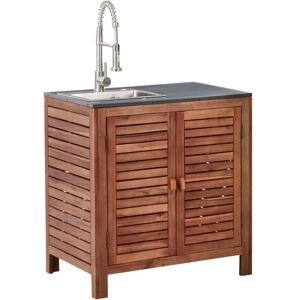 Beliani - Acacia Wood Outdoor Garden Kitchen Cabinet 2 Door 2 Shelves 80 x 50 x 83 cm Steel Top with Sink and Faucet Brown and Silver Brucoli Beliani - Acacia Wood Outdoor Garden Kitchen Cabinet 2 Door 2 Shelves 80 x 50 x 83 cm Steel Top with Sink and Faucet Brown and Silver Brucoli