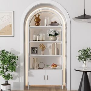 TLILY Arched Bookshelf, Bookcase with Doors Storage, 71 Inches Tall Industrial Book Shelf with Sturdy Metal Frame, Freestanding Display Shelving Unit, White TLILY Arched Bookshelf, Bookcase with Doors Storage, 71 Inches Tall Industrial Book Shelf with Sturdy Metal Frame, Freestanding Display Shelving Unit, White