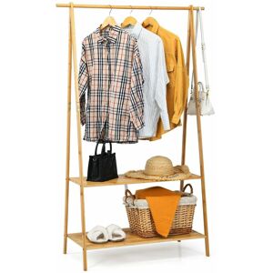 Costway - Bamboo Garment Rack Freestanding Clothes Rail Stand 2 Storage Shelves Anti-tip Costway - Bamboo Garment Rack Freestanding Clothes Rail Stand 2 Storage Shelves Anti-tip