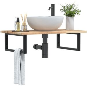 vidaXL Wall-Mounted Basin Shelf - Acacia Wood, 80x50 Cm, Brown & Black - Bathroom Storage vidaXL Wall-Mounted Basin Shelf - Acacia Wood, 80x50 Cm, Brown & Black - Bathroom Storage