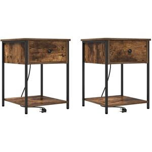 Bedside Cabinet with Drawer 2 pcs Smoked oak 42 x 41 x 56 cm vidaXL Bedside Cabinet with Drawer 2 pcs Smoked oak 42 x 41 x 56 cm vidaXL