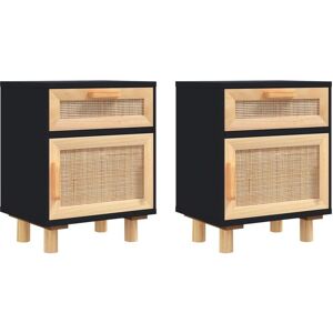 Bedside Cabinets 2 pcs Black Solid Wood Pine and Natural Rattan vidaXL Bedside Cabinets 2 pcs Black Solid Wood Pine and Natural Rattan vidaXL